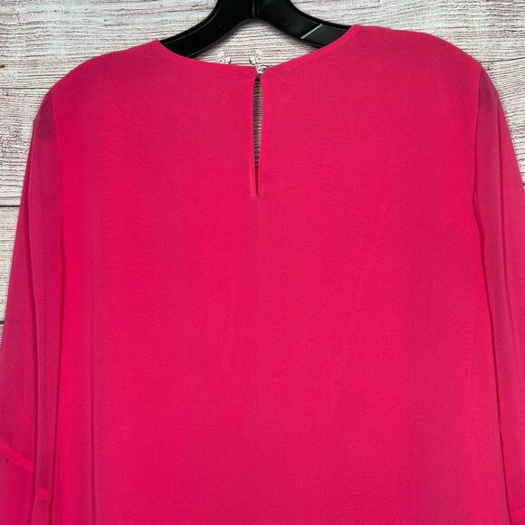 Calvin Klein Pink Lined Georgette Ruffle Office Career Preppy Blouse Medium New - Picture 5 of 6